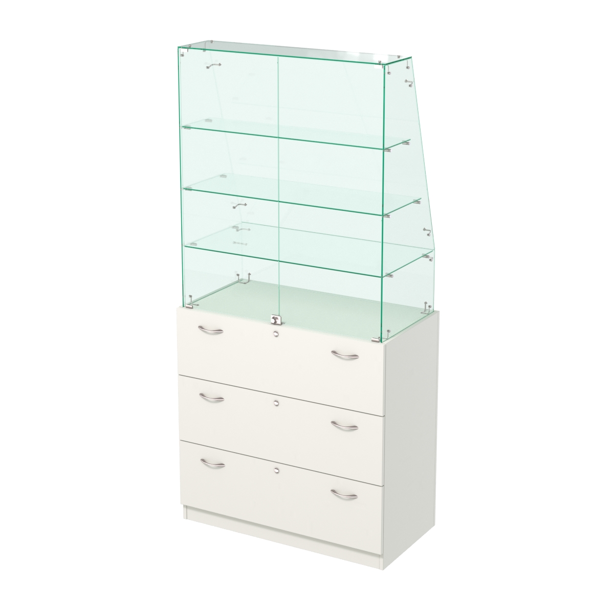 Закрытый прилавок с наклонным фасадным стеклом Селена-115 Белый