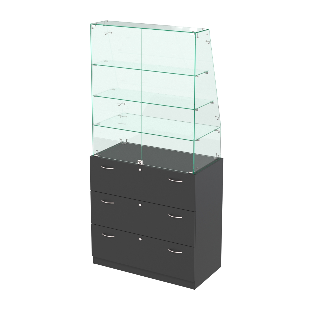 Закрытый прилавок с наклонным фасадным стеклом Селена-115 Черный