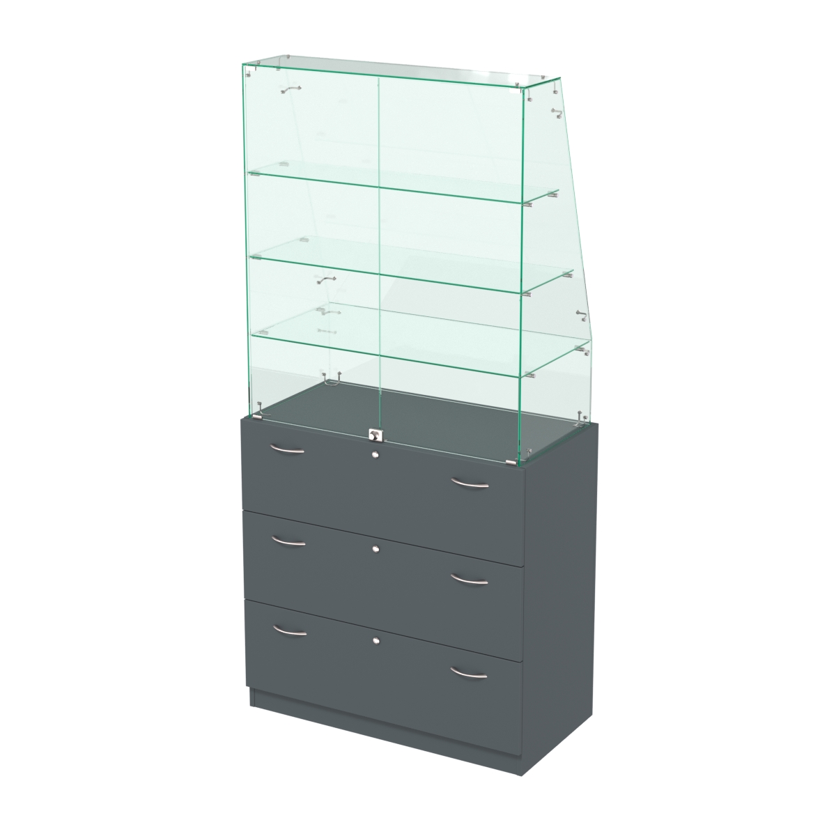 Закрытый прилавок с наклонным фасадным стеклом Селена-115 Темно-Серый