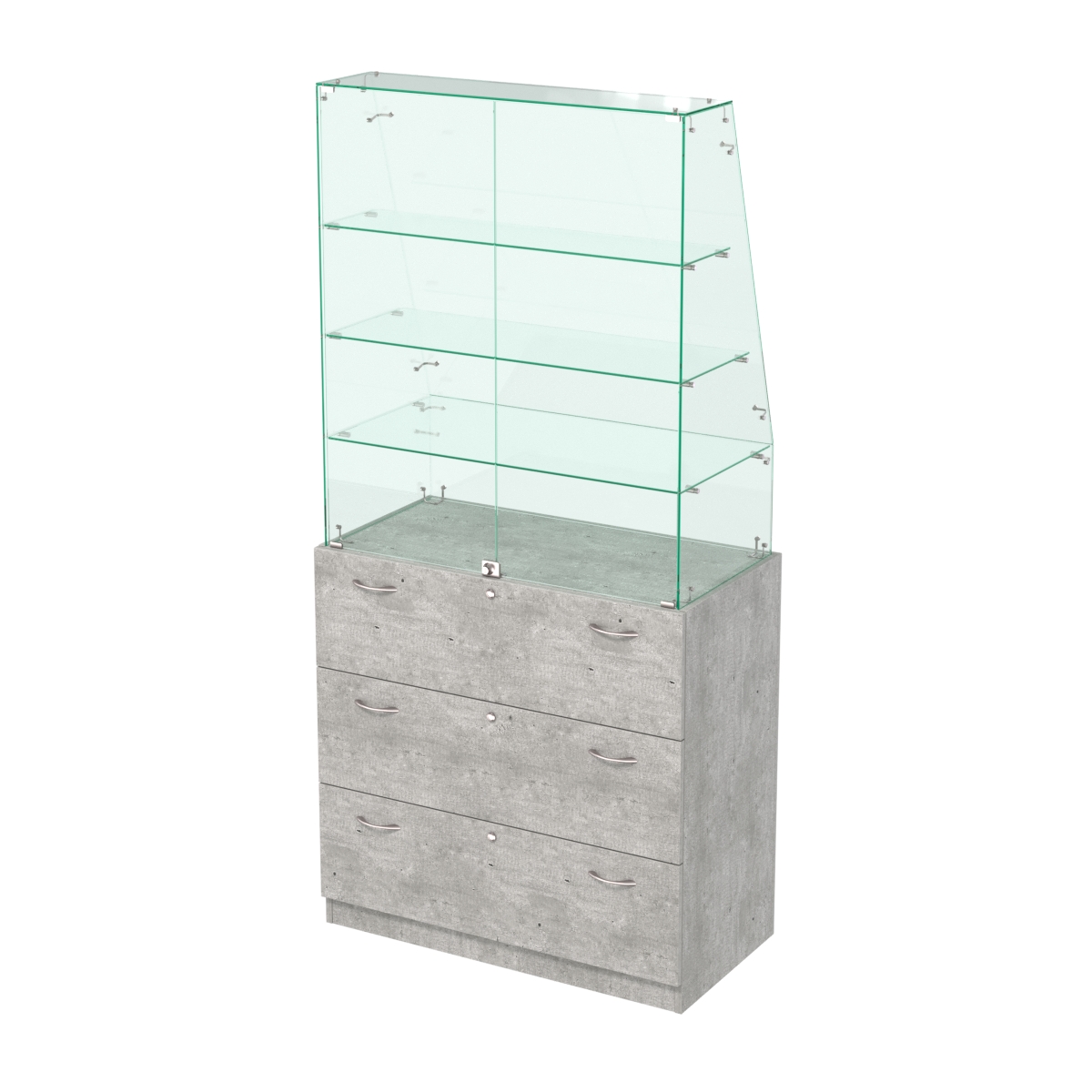 Закрытый прилавок с наклонным фасадным стеклом Селена-115 Метрополитан Грей