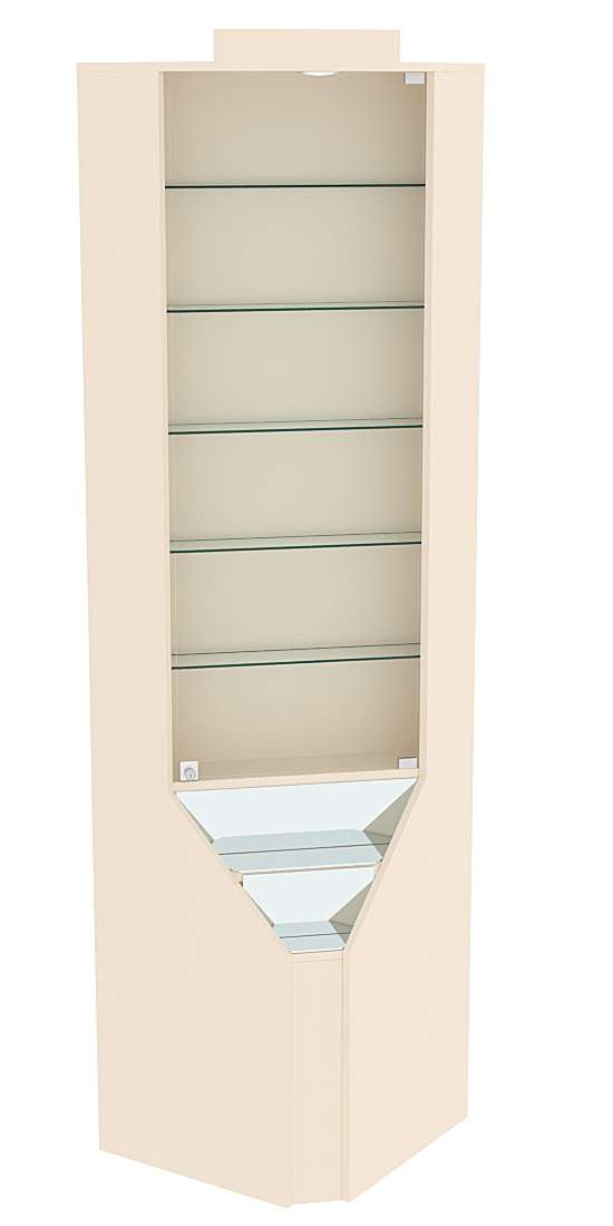 Витрина серии Эталон угловая №3-1 (Внутренний угол, задняя стенка - ДВП) Крем Вайс