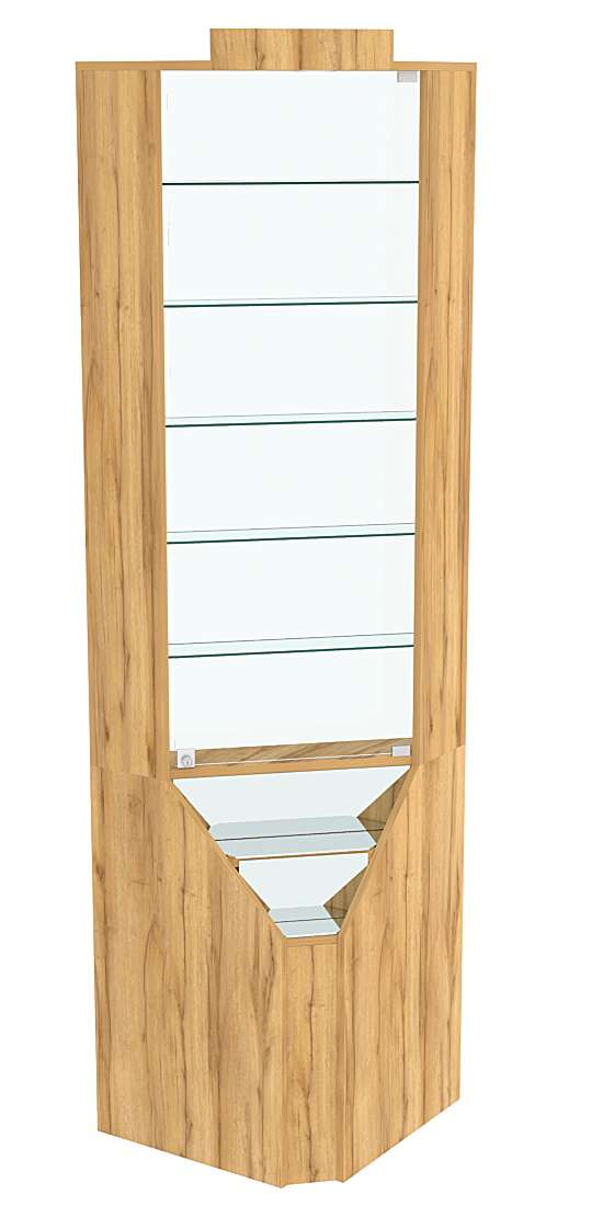 Витрина серии Эталон угловая №3-2 (Внутренний угол, задняя стенка - стекло) Дуб Золотистый