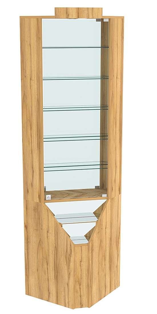 Витрина серии Эталон угловая №3-3 (Внутренний угол, задняя стенка - зеркало) Дуб Золотистый