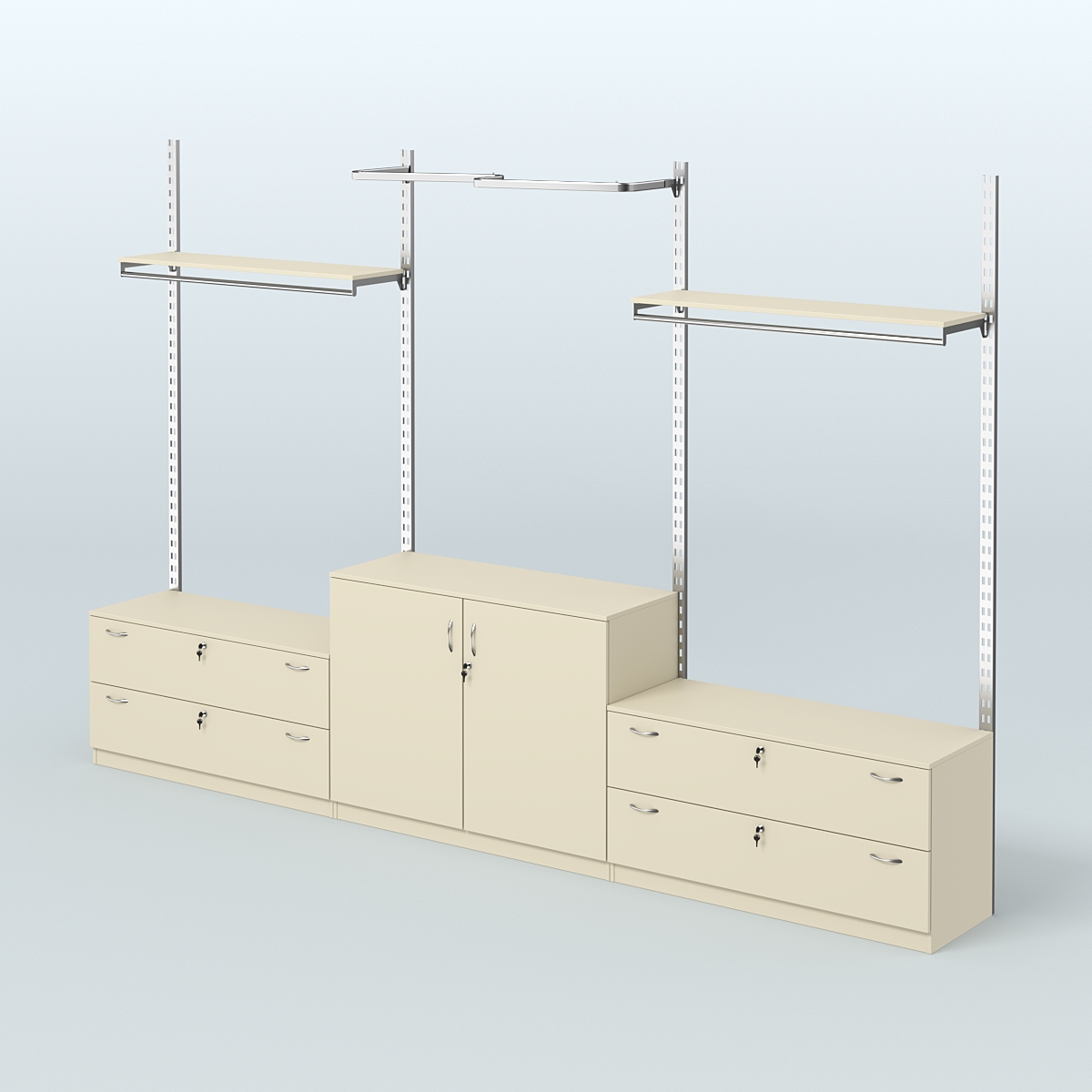 Система ГЛОБАЛ с М-образным и сборными поручнями с полками и тумбами Т12 и Т23 №7 (3600 мм) Крем Вайс