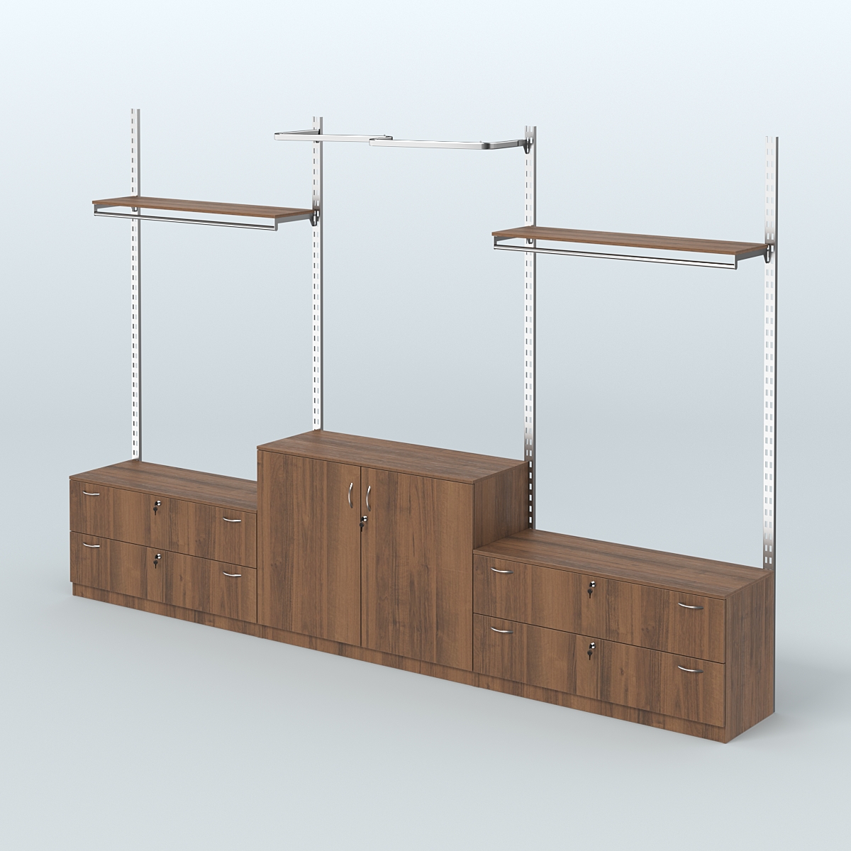 Система ГЛОБАЛ с М-образным и сборными поручнями с полками и тумбами Т12 и Т23 №7 (3600 мм) Орех
