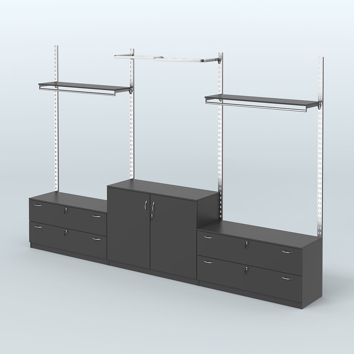 Система ГЛОБАЛ с М-образным и сборными поручнями с полками и тумбами Т12 и Т23 №7 (3600 мм) Черный