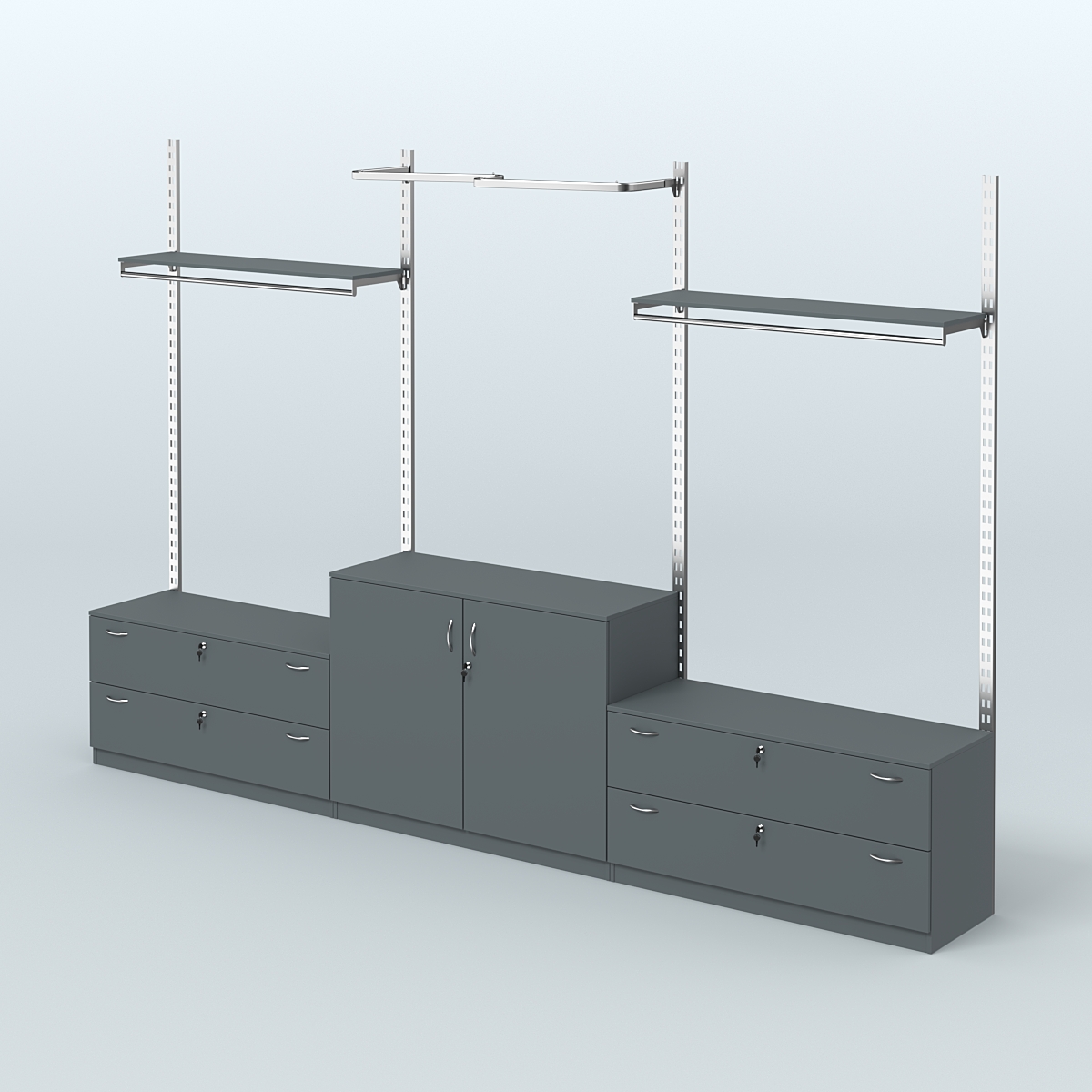 Система ГЛОБАЛ с М-образным и сборными поручнями с полками и тумбами Т12 и Т23 №7 (3600 мм) Темно-Серый