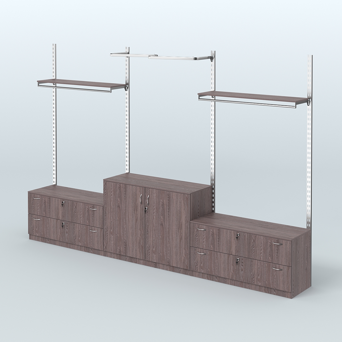 Система ГЛОБАЛ с М-образным и сборными поручнями с полками и тумбами Т12 и Т23 №7 (3600 мм) Ясень Анкор темный