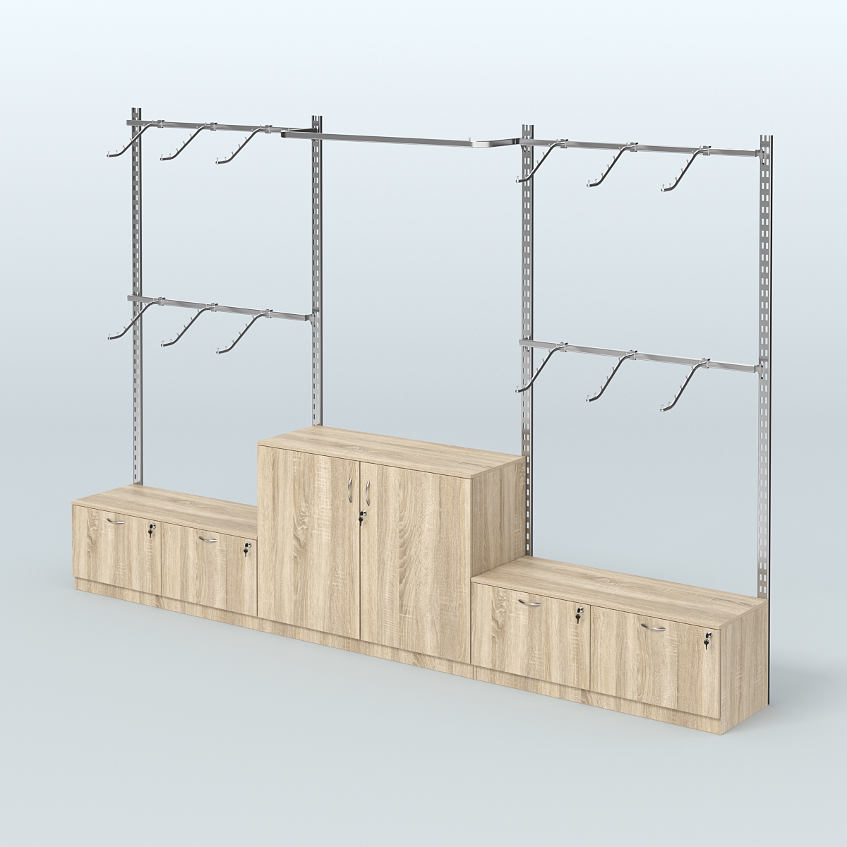 Система ГЛОБАЛ с хромированными поручнями и тумбами Т15 и Т23 №8 (3600 мм) Дуб Сонома