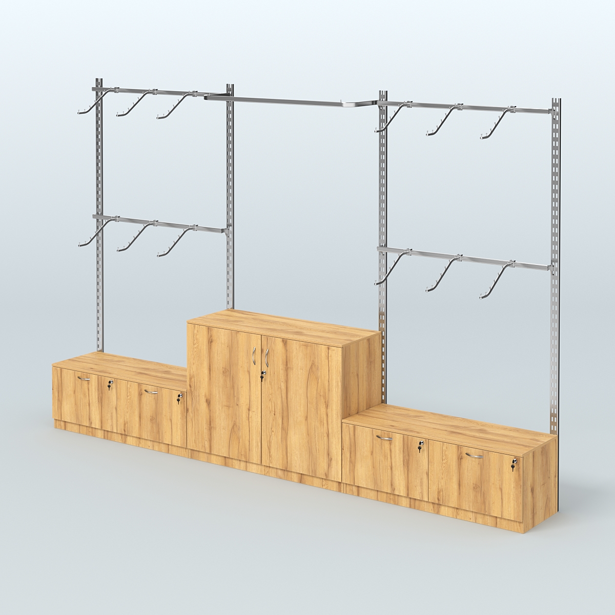 Система ГЛОБАЛ с хромированными поручнями и тумбами Т15 и Т23 №8 (3600 мм) Дуб Золотистый