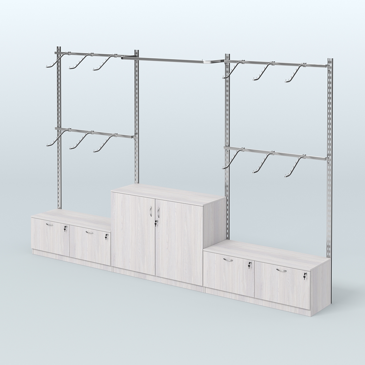 Система ГЛОБАЛ с хромированными поручнями и тумбами Т15 и Т23 №8 (3600 мм) Ясень Анкор светлый