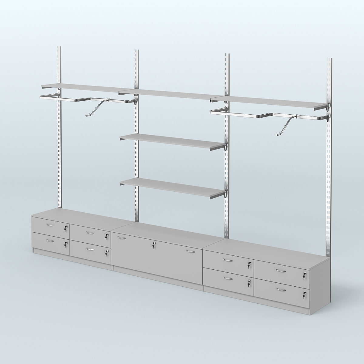 Система ГЛОБАЛ с Р-поручнями, полками из ДСП и тумбами Т14 и Т11 №9 (3600 мм) Серый