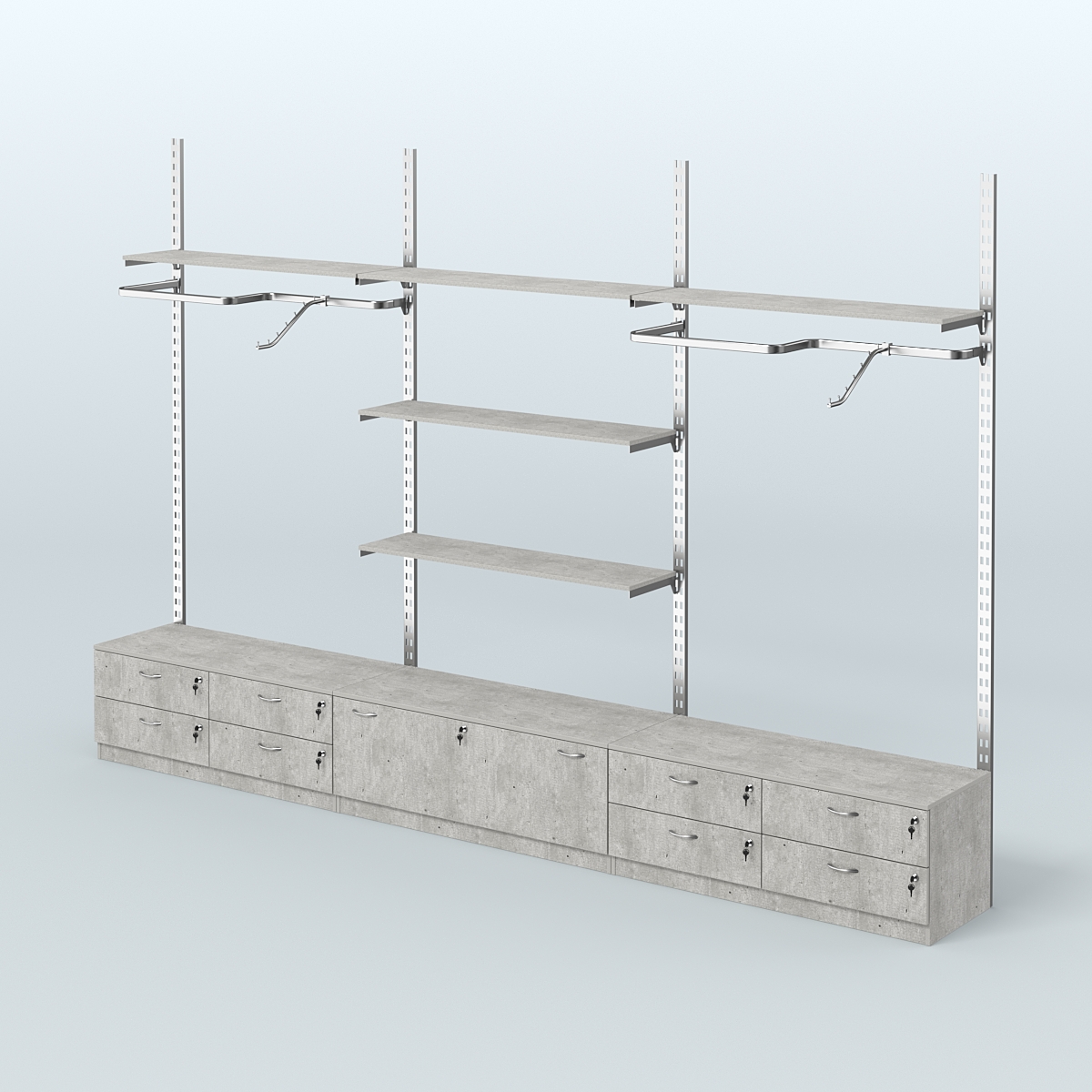 Система ГЛОБАЛ с Р-поручнями, полками из ДСП и тумбами Т14 и Т11 №9 (3600 мм) Метрополитан Грей