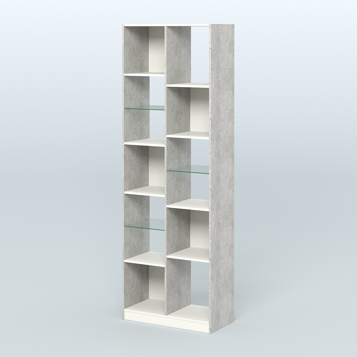 Стеллаж из ДСП серии ЛОФТ №8-3 с полками стекло 5 мм Метрополитан Грей + Белый