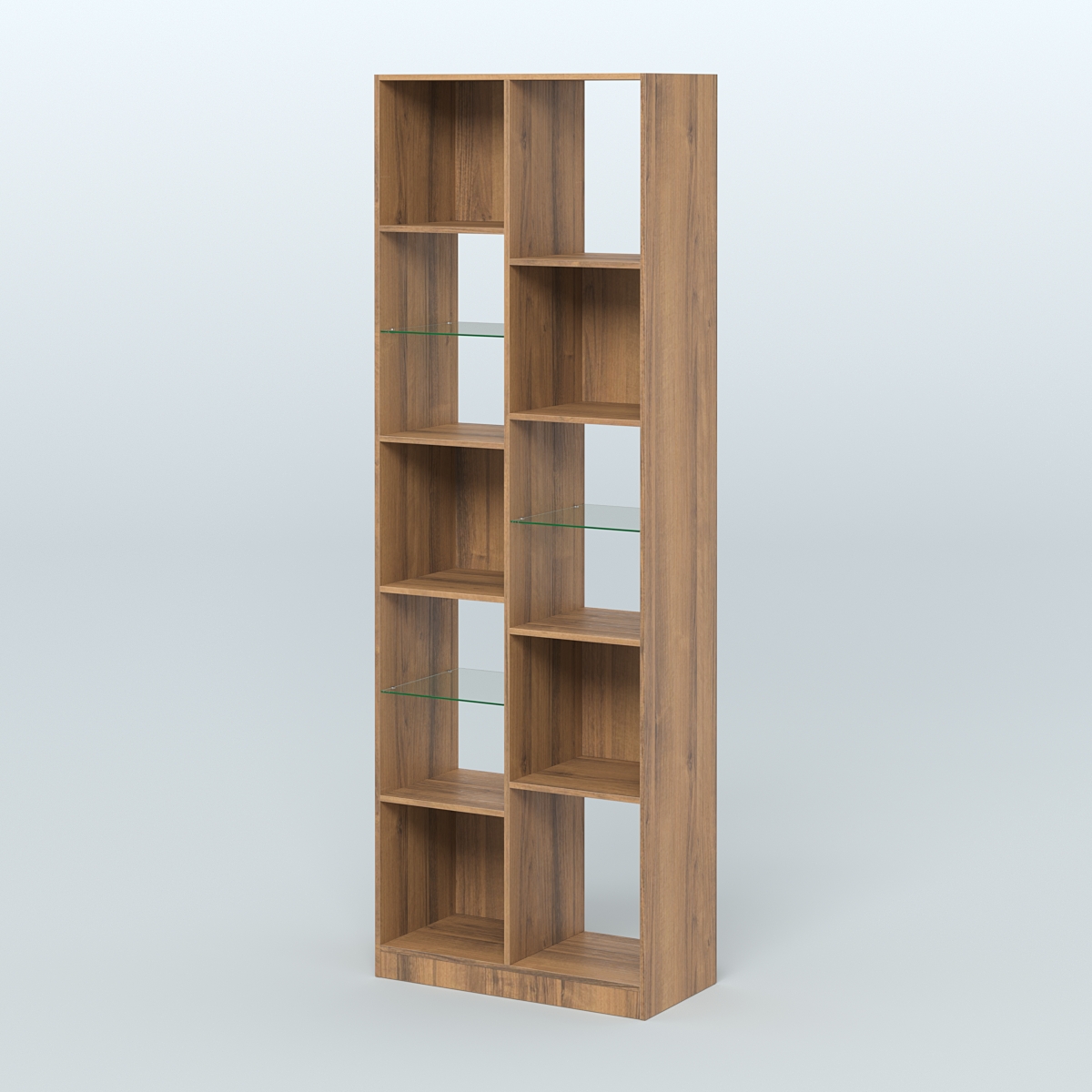 Стеллаж из ДСП серии ЛОФТ №8-3 с полками стекло 5 мм Орех