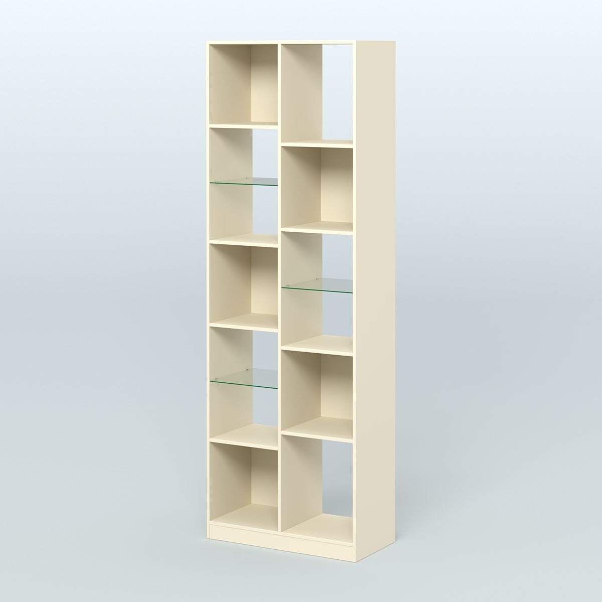 Стеллаж из ДСП серии ЛОФТ №8-3 с полками стекло 5 мм Крем Вайс