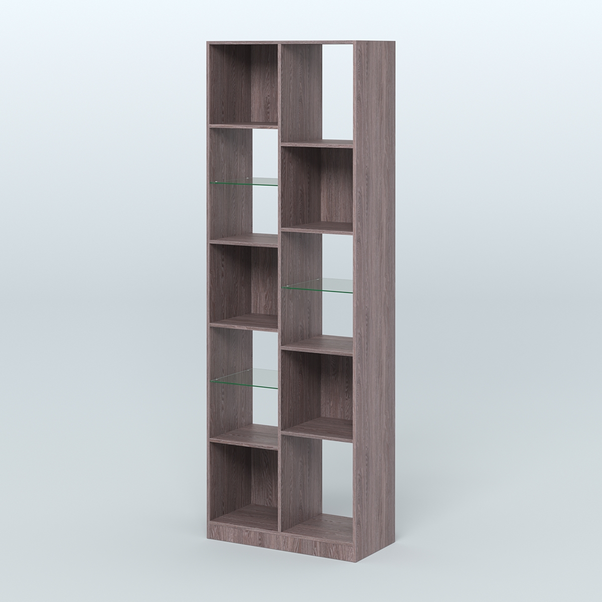 Стеллаж из ДСП серии ЛОФТ №8-3 с полками стекло 5 мм Ясень Анкор темный
