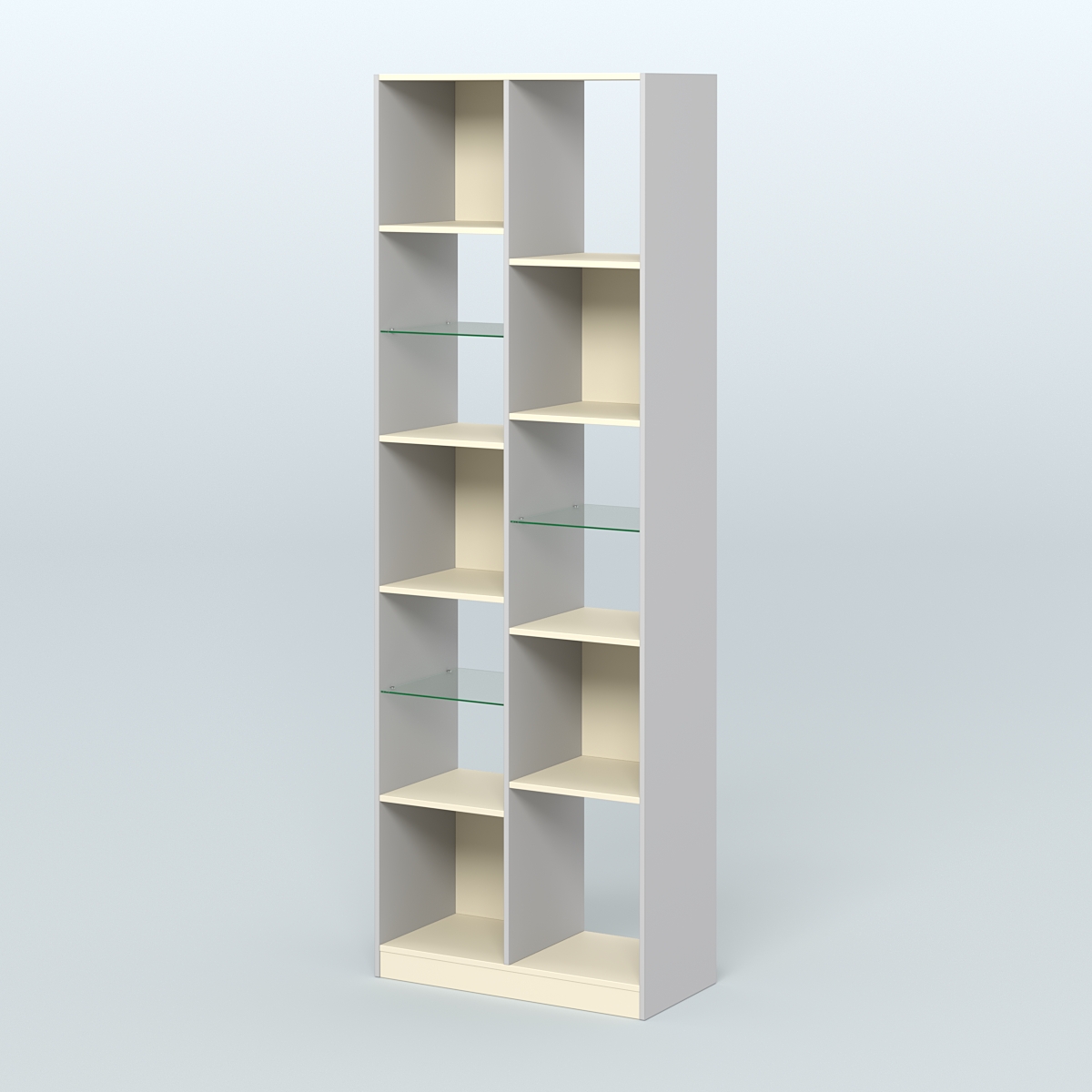 Стеллаж из ДСП серии ЛОФТ №8-3 с полками стекло 5 мм Серый + Крем Вайс