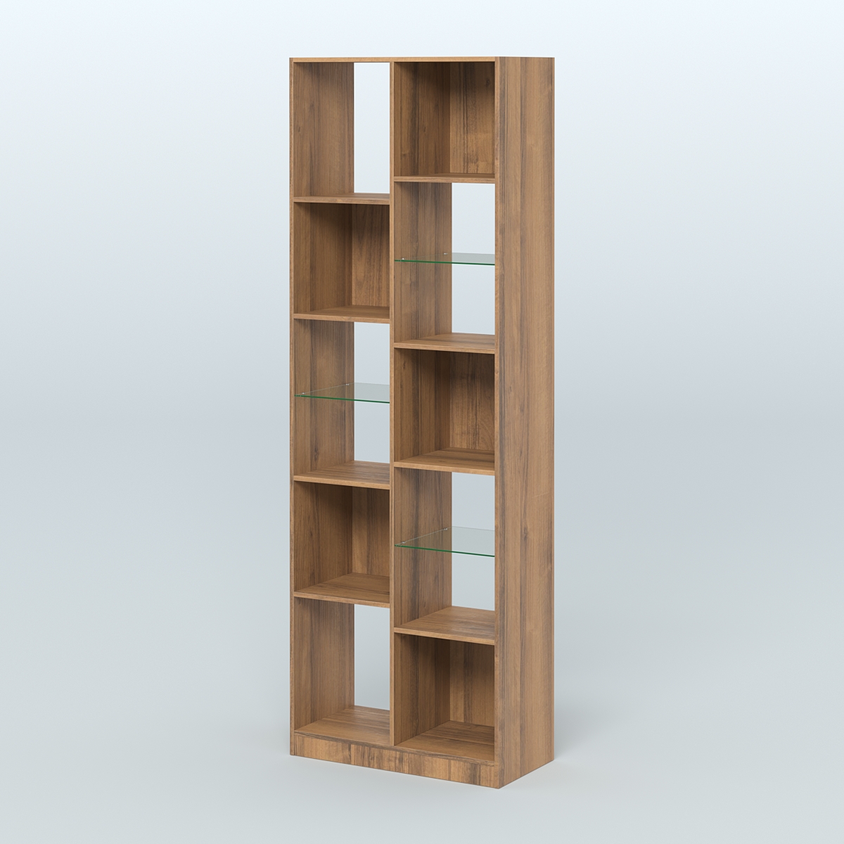 Стеллаж из ДСП серии ЛОФТ №8-3 (зеркальное отражение - Z) с полками стекло 5 мм  Орех