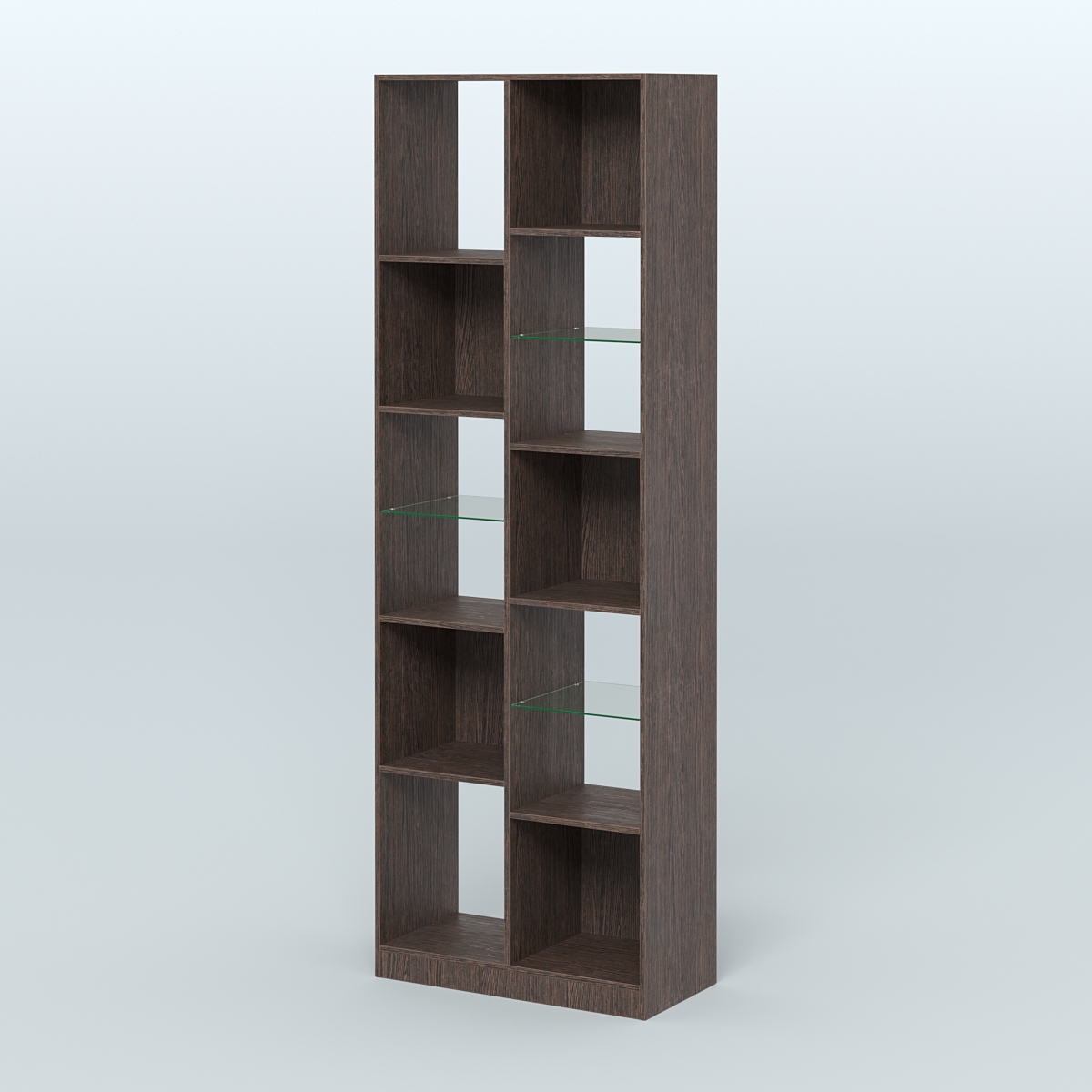 Стеллаж из ДСП серии ЛОФТ №8-3 (зеркальное отражение - Z) с полками стекло 5 мм  Дуб Венге