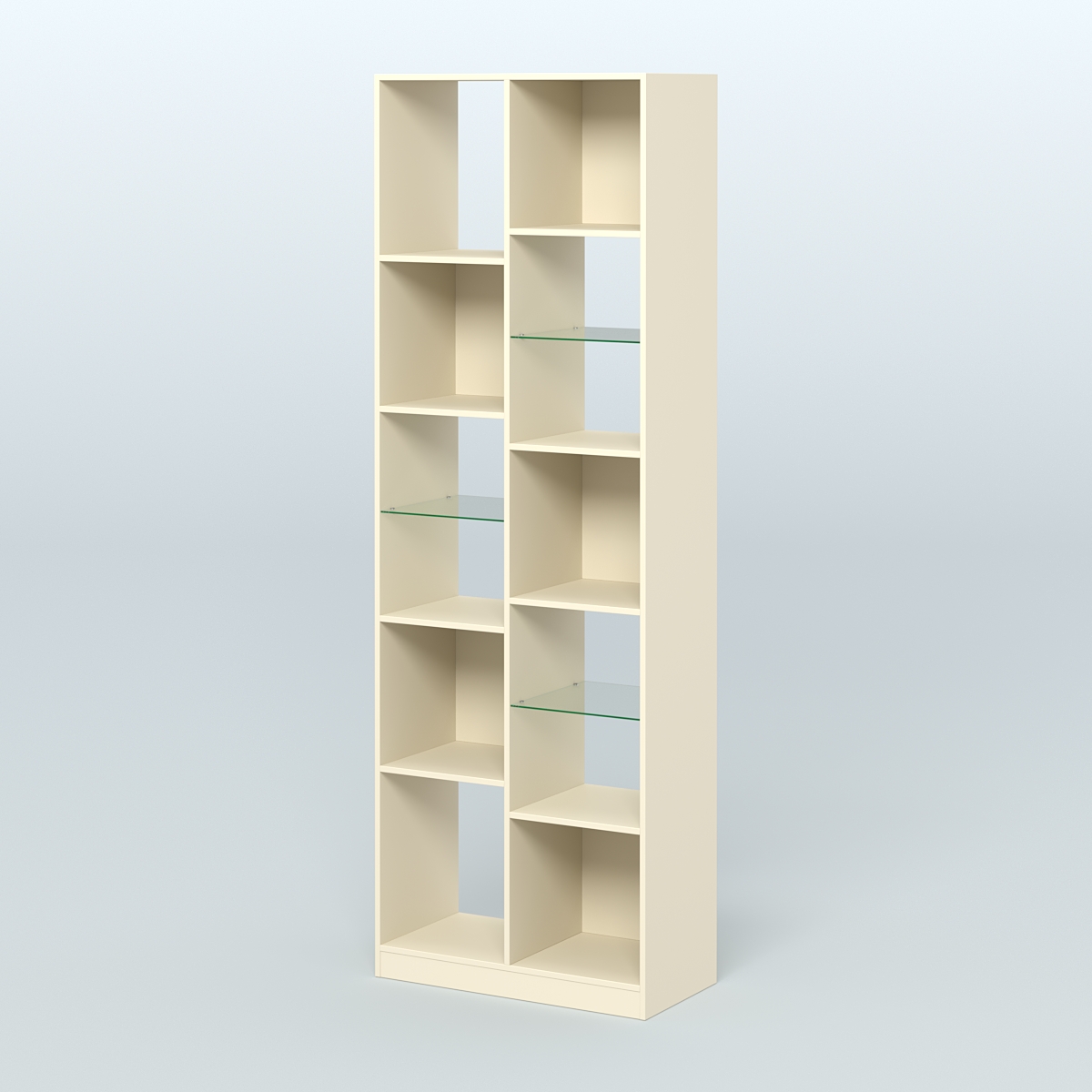 Стеллаж из ДСП серии ЛОФТ №8-3 (зеркальное отражение - Z) с полками стекло 5 мм  Крем Вайс