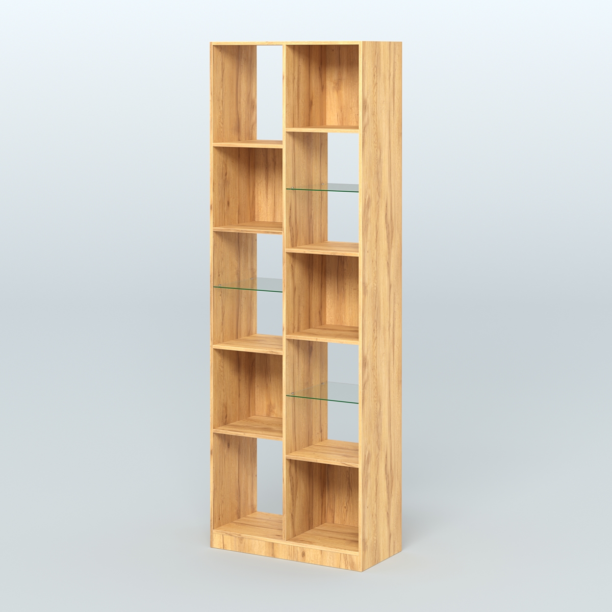 Стеллаж из ДСП серии ЛОФТ №8-3 (зеркальное отражение - Z) с полками стекло 5 мм  Дуб Золотистый