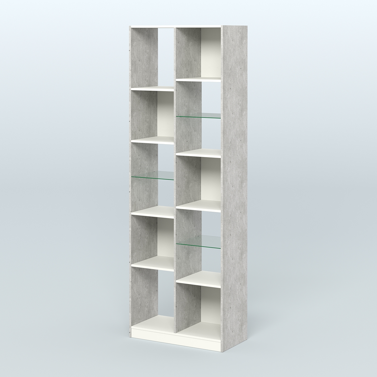 Стеллаж из ДСП серии ЛОФТ №8-3 (зеркальное отражение - Z) с полками стекло 5 мм  Метрополитан Грей + Белый