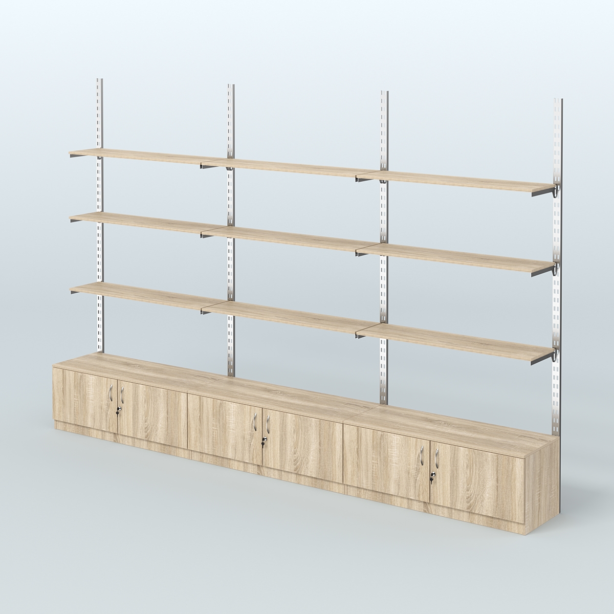 Система ГЛОБАЛ с девятью полками из ДСП и тумбами Т21 №13 (3600 мм) Дуб Сонома