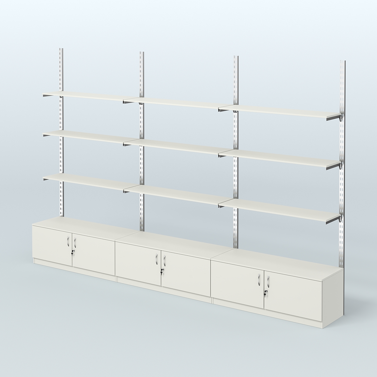 Система ГЛОБАЛ с девятью полками из ДСП и тумбами Т21 №13 (3600 мм) Белый