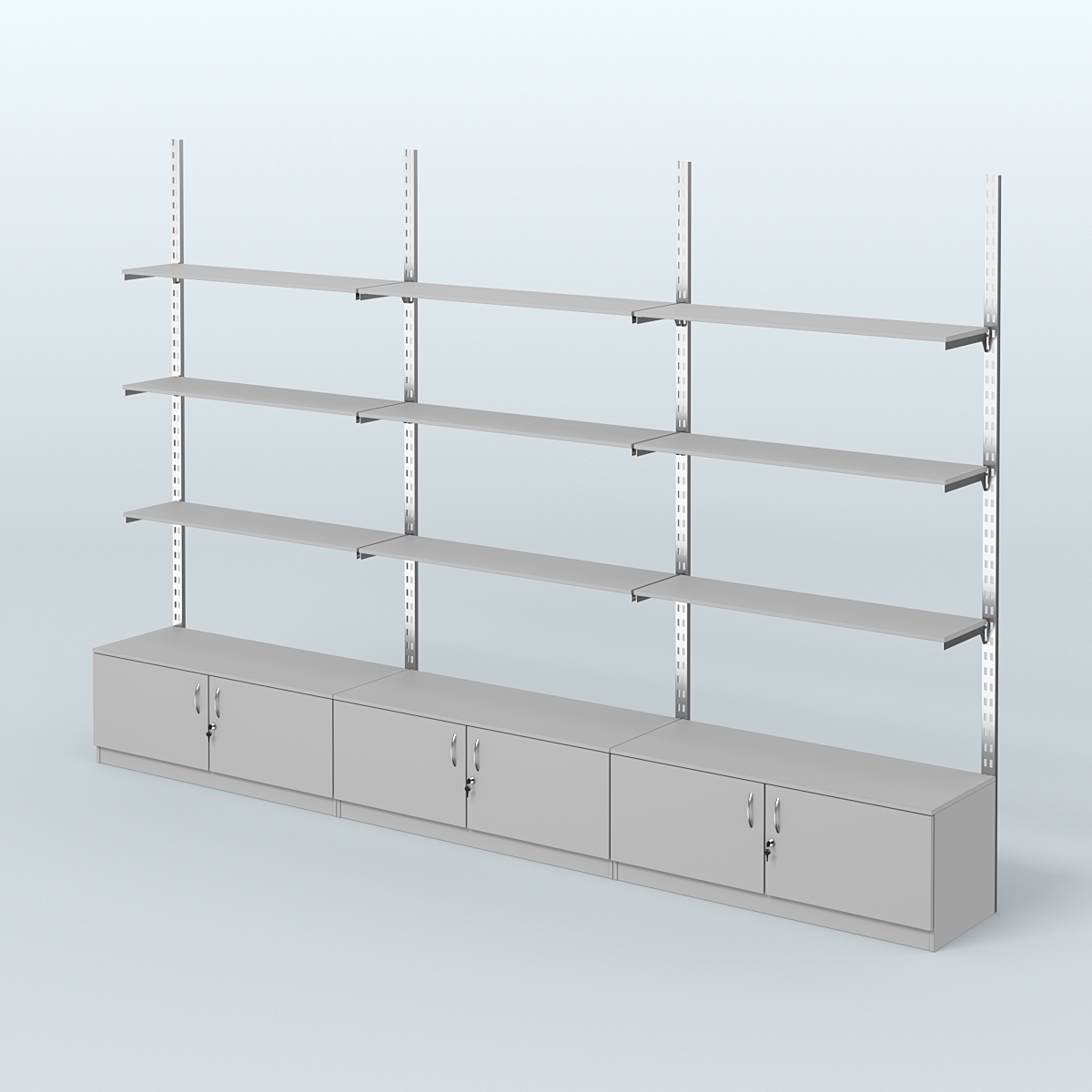 Система ГЛОБАЛ с девятью полками из ДСП и тумбами Т21 №13 (3600 мм) Серый