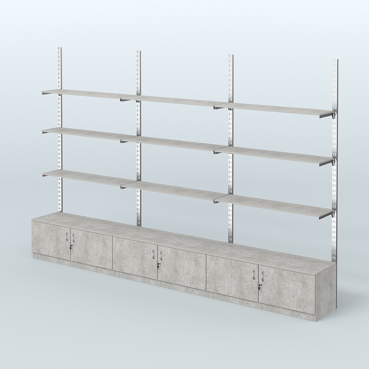 Система ГЛОБАЛ с девятью полками из ДСП и тумбами Т21 №13 (3600 мм) Метрополитан Грей