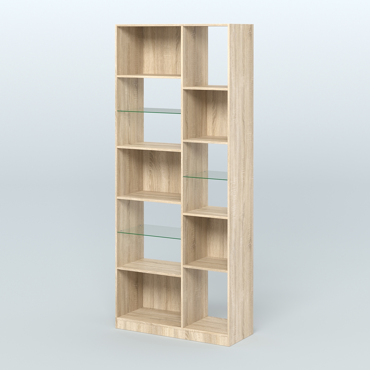 Стеллаж из ДСП серии ЛОФТ №9-3 с полками стекло 5 мм Дуб Сонома