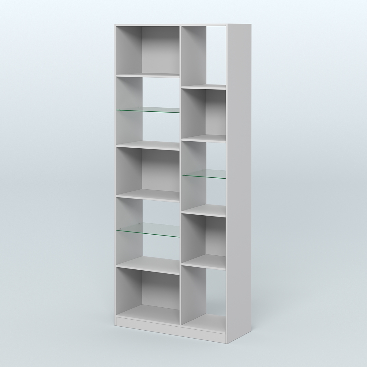 Стеллаж из ДСП серии ЛОФТ №9-3 с полками стекло 5 мм Серый