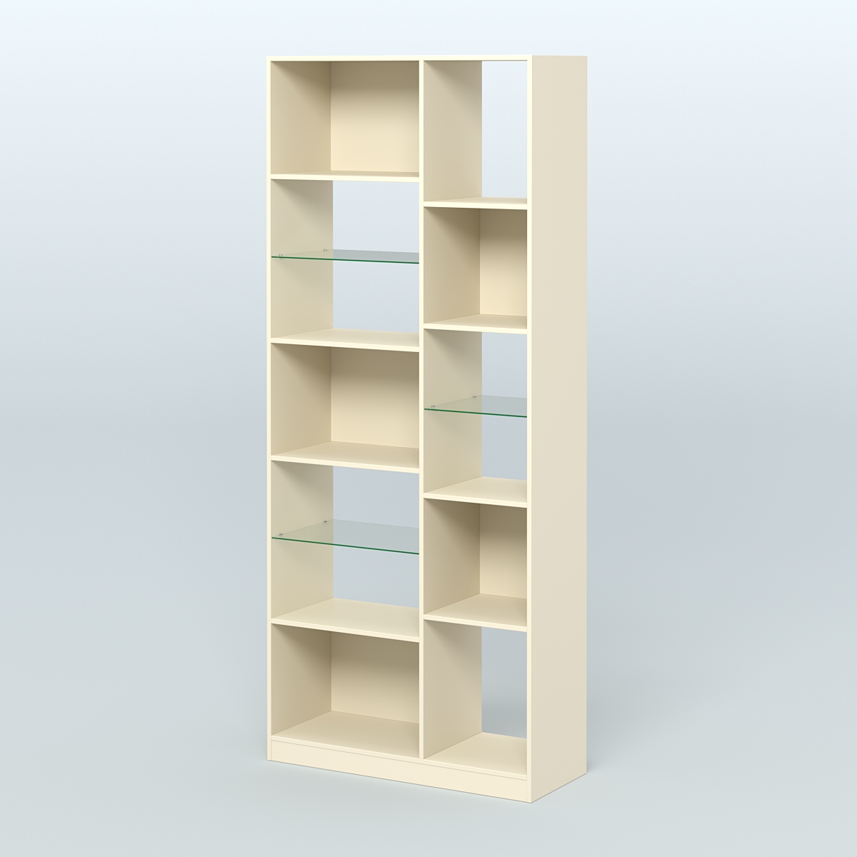 Стеллаж из ДСП серии ЛОФТ №9-3 с полками стекло 5 мм Крем Вайс