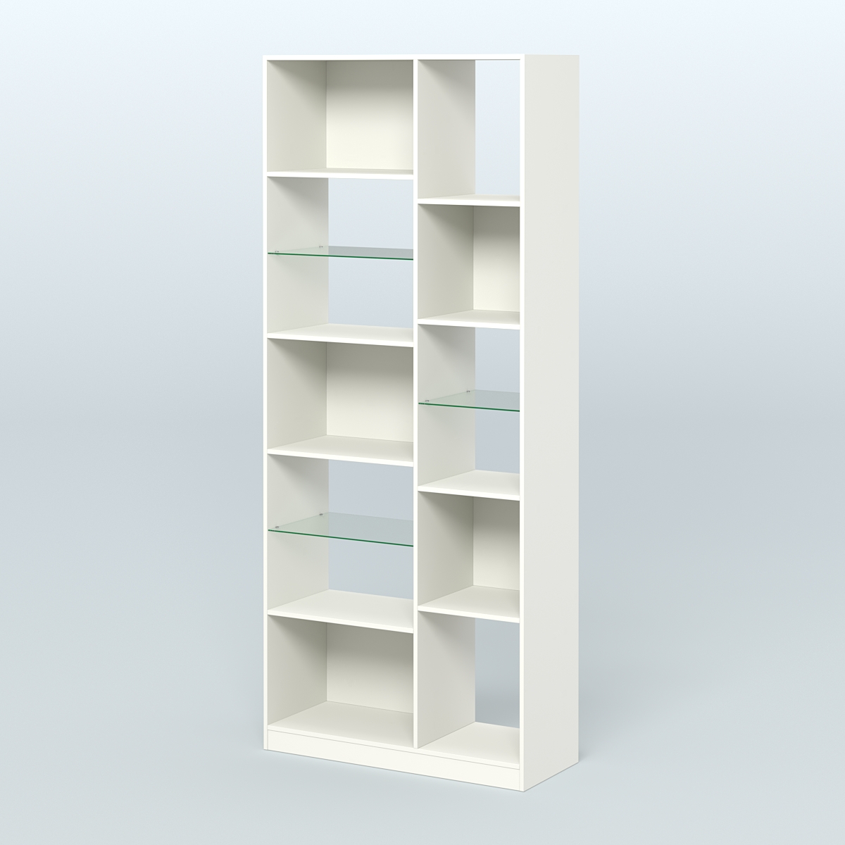 Стеллаж из ДСП серии ЛОФТ №9-3 с полками стекло 5 мм Белый