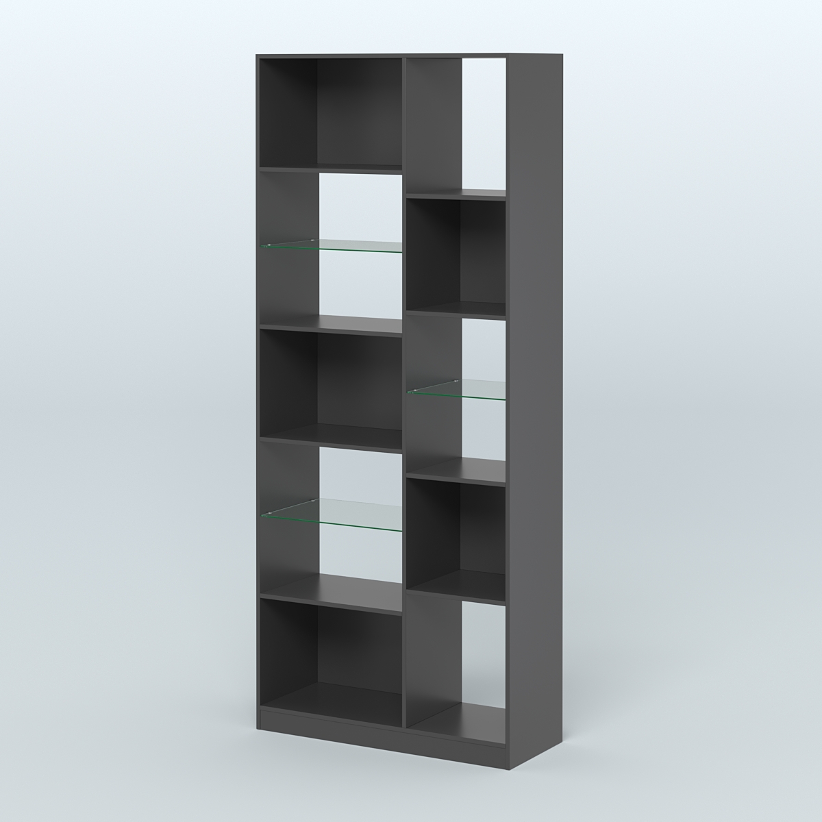 Стеллаж из ДСП серии ЛОФТ №9-3 с полками стекло 5 мм Черный