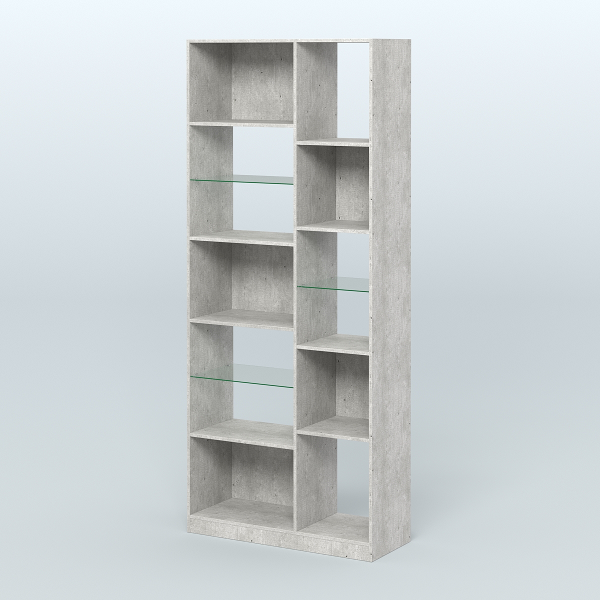 Стеллаж из ДСП серии ЛОФТ №9-3 с полками стекло 5 мм Метрополитан Грей