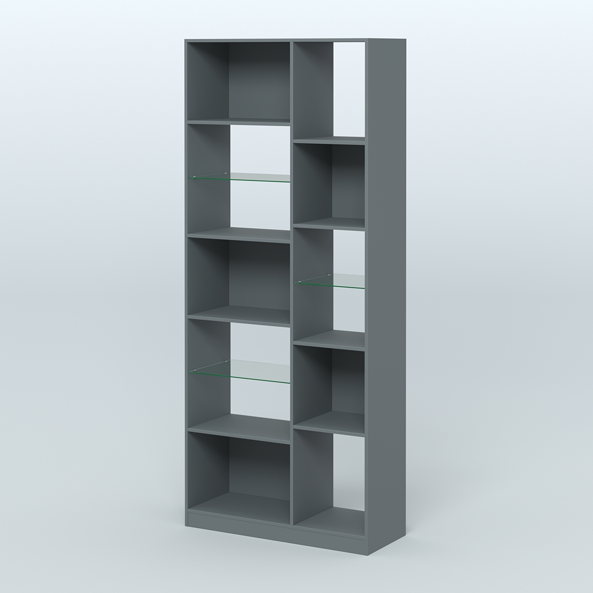Стеллаж из ДСП серии ЛОФТ №9-3 с полками стекло 5 мм Темно-Серый