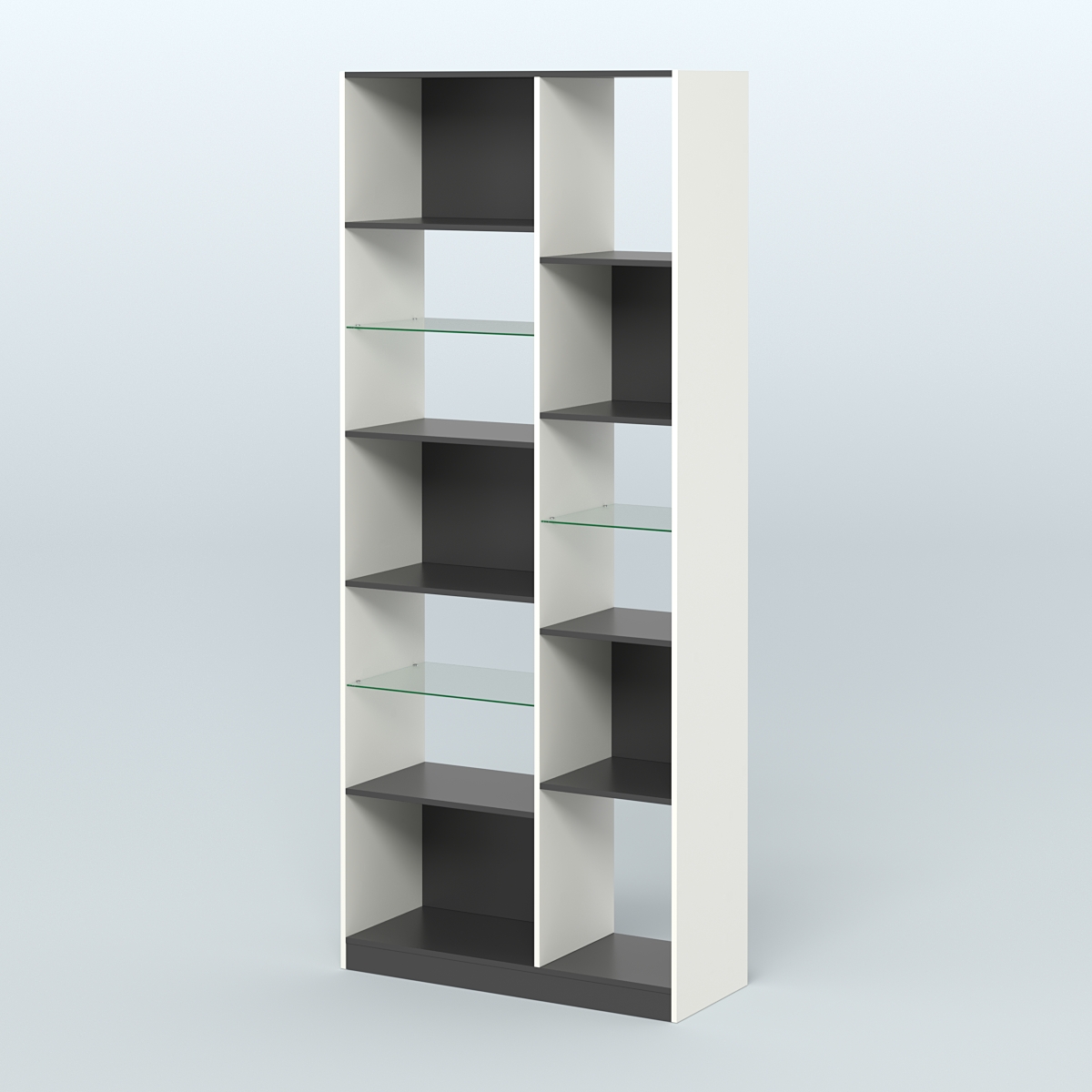 Стеллаж из ДСП серии ЛОФТ №9-3 с полками стекло 5 мм Белый и Черный