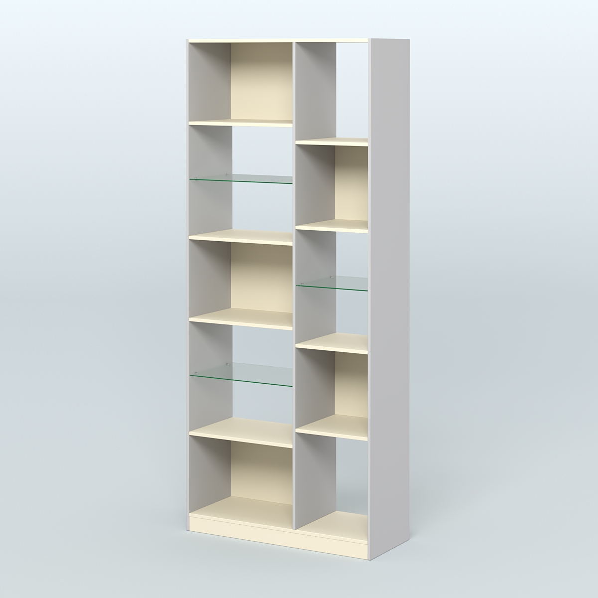 Стеллаж из ДСП серии ЛОФТ №9-3 с полками стекло 5 мм Серый + Крем Вайс