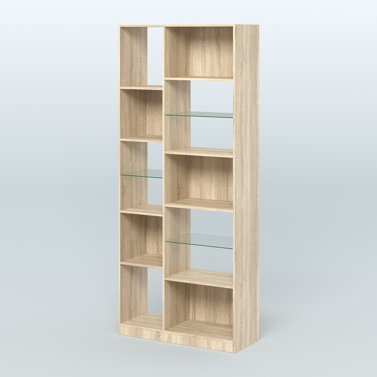 Стеллаж из ДСП серии ЛОФТ №9-3 (зеркальное отражение - Z) с полками стекло 5 мм Дуб Сонома