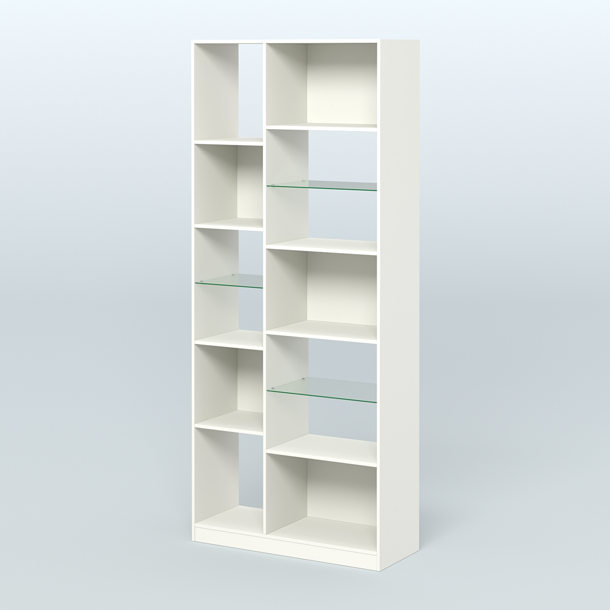 Стеллаж из ДСП серии ЛОФТ №9-3 (зеркальное отражение - Z) с полками стекло 5 мм Белый