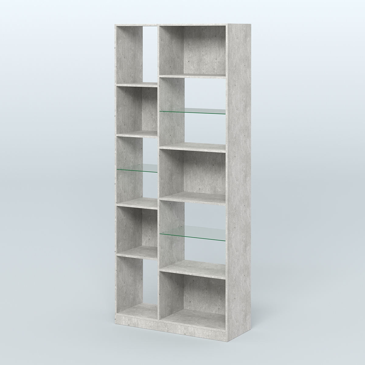 Стеллаж из ДСП серии ЛОФТ №9-3 (зеркальное отражение - Z) с полками стекло 5 мм Метрополитан Грей