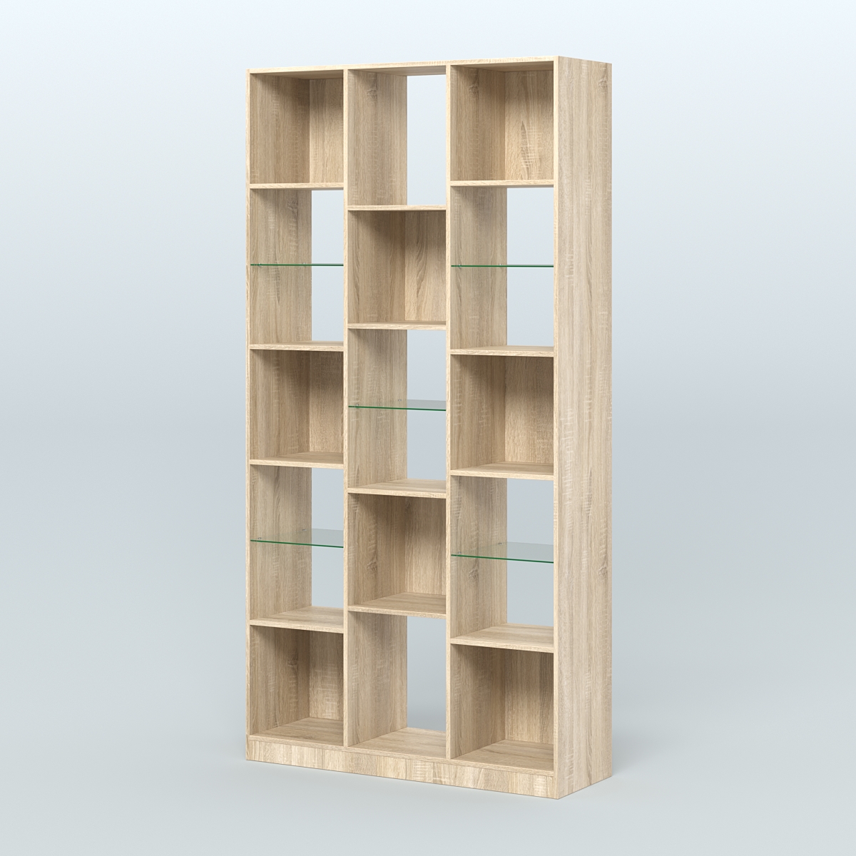 Стеллаж из ДСП серии ЛОФТ №10-3 с полками стекло 5 мм Дуб Сонома