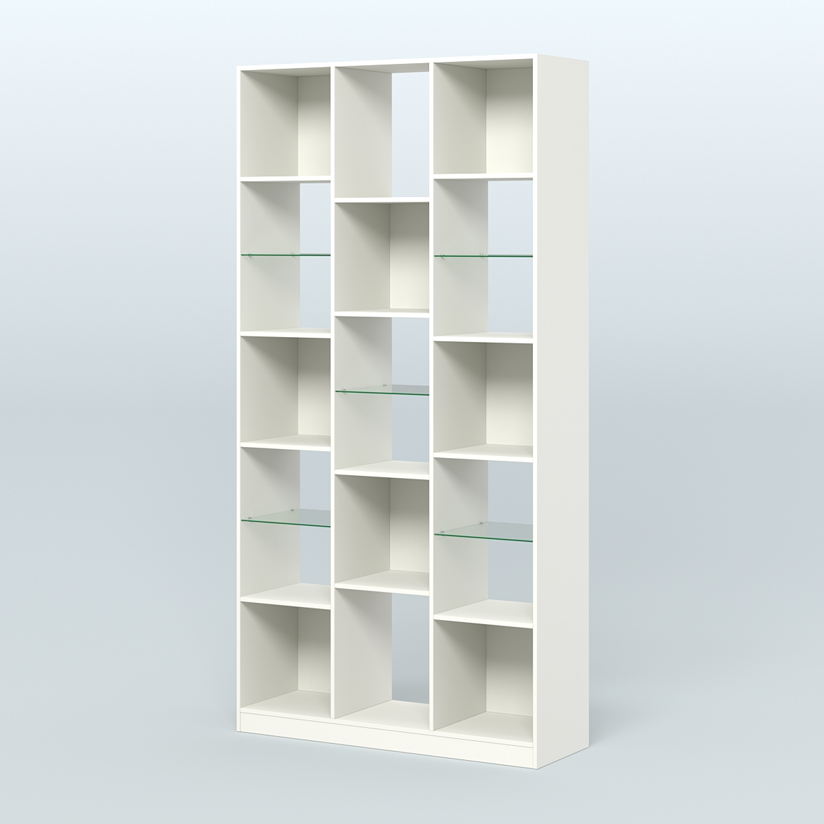 Стеллаж из ДСП серии ЛОФТ №10-3 с полками стекло 5 мм Белый