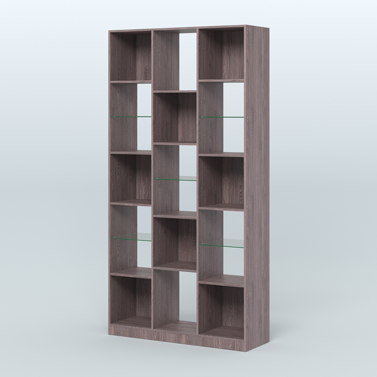 Стеллаж из ДСП серии ЛОФТ №10-3 с полками стекло 5 мм Ясень Анкор темный