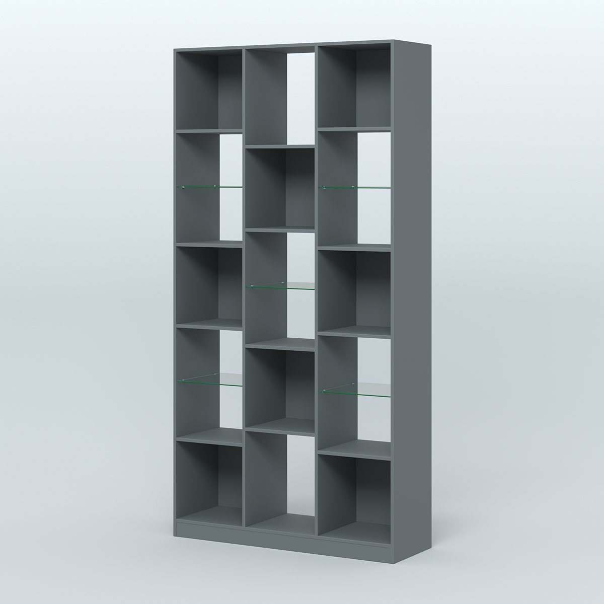 Стеллаж из ДСП серии ЛОФТ №10-3 с полками стекло 5 мм Темно-Серый