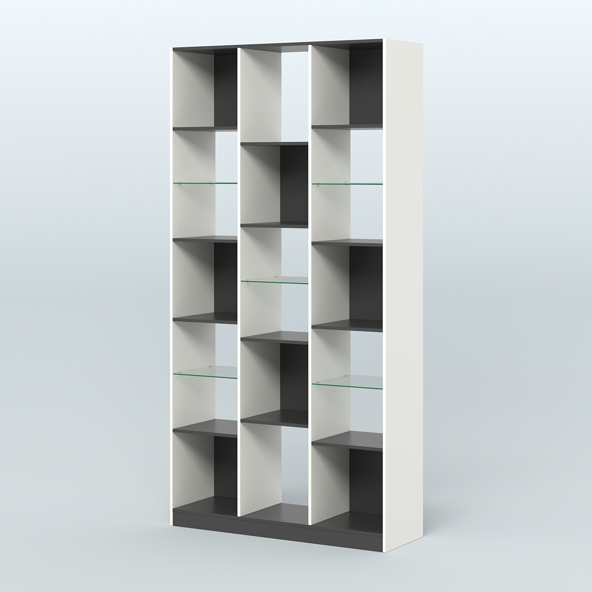 Стеллаж из ДСП серии ЛОФТ №10-3 с полками стекло 5 мм Белый и Черный