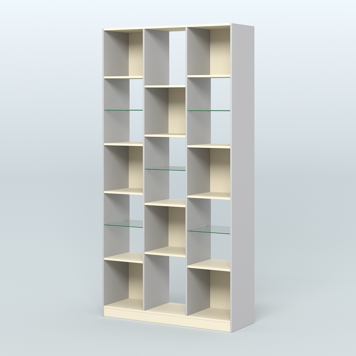 Стеллаж из ДСП серии ЛОФТ №10-3 с полками стекло 5 мм Серый + Крем Вайс