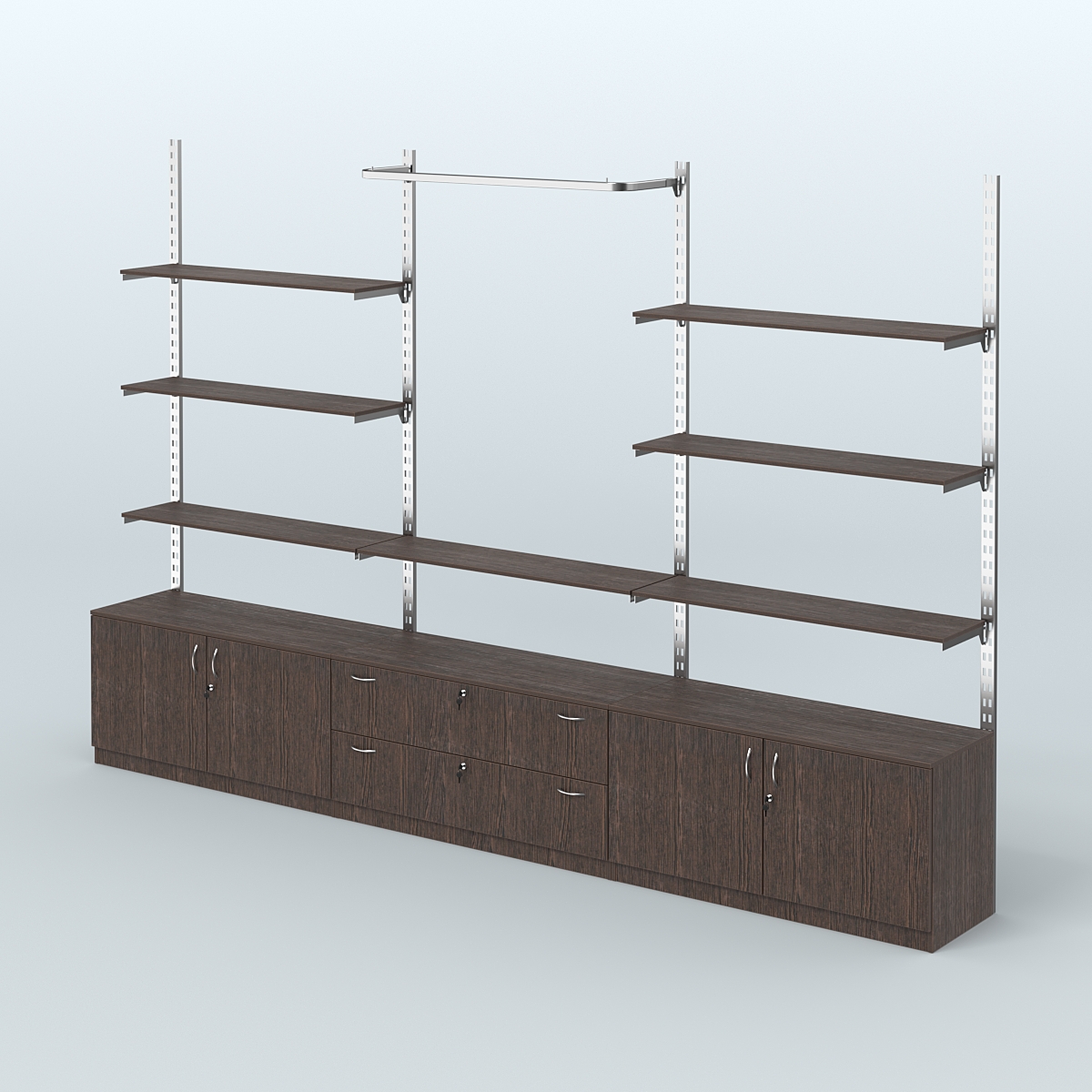 Система ГЛОБАЛ с полками из ДСП, П-образным поручнем и тумбами Т22 и Т12 №10 (3600 мм) Дуб Венге